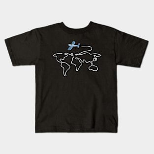 World Map Plane Travel Kids T-Shirt